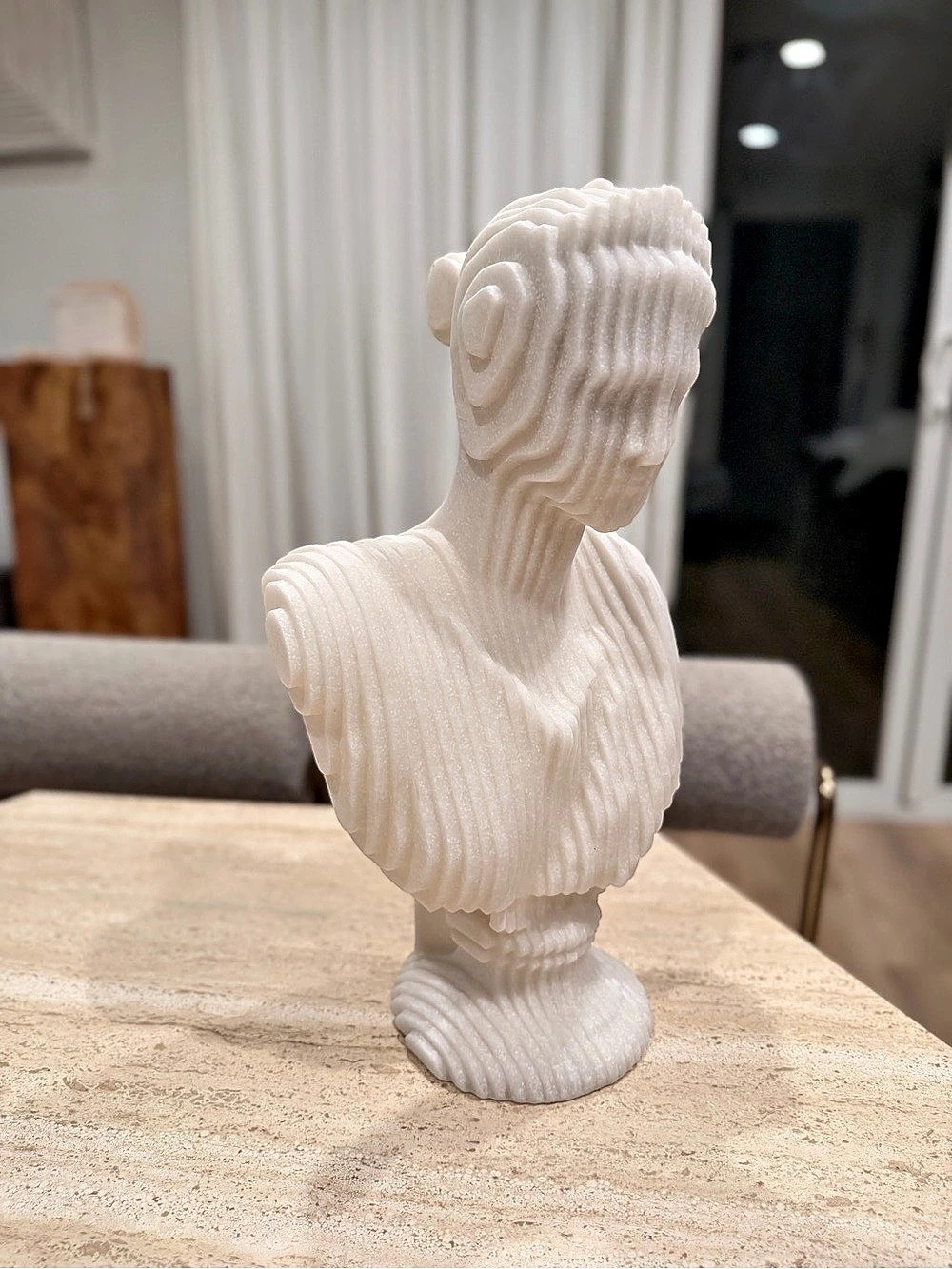 Ribbed Abstract Bust Sculpture in White